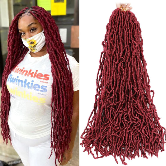 Soft Locs Crochet Hair 24 Inch 6 Packs Faux Locs Crochet Hair Burgundy Butterfly Locs Pre Looped Braids Synthetic Crochet Hair Dreadlocks Hair Extensions for Black Women (24 Inch, Burgundy)