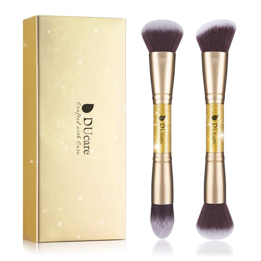 Makeup Brushes Duo End Foundation Powder Buffer and Contour Brush Synthetic Cosmetic Tools 2Pcs