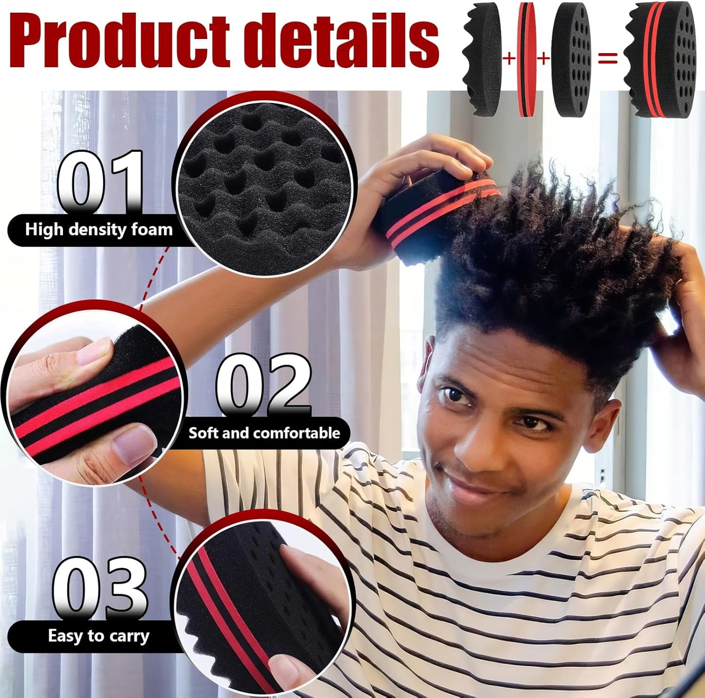 Hair Sponge Brushes, Curls Hair Sponges, Hair Care Sponge Tool for Men, Women Twists, Dreads, Curls (Big & Small Hole)