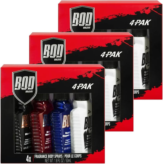 Bod Body Spray for Men - Gift Set of 4 Bod Man Body Sprays (Black, Really Ripped Abs, Most Wanted, World Class) (3)