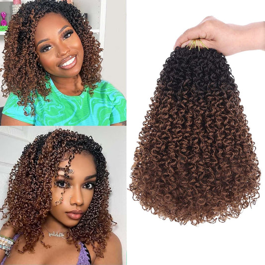 8 Inch Prelooped Yanky Twists Synthetic Crochet Braiding Hair 8 PCS Ombre Brown Pre Looped Hair Short Water Wave Passion Twists Crochet Hair with Curls RS30#