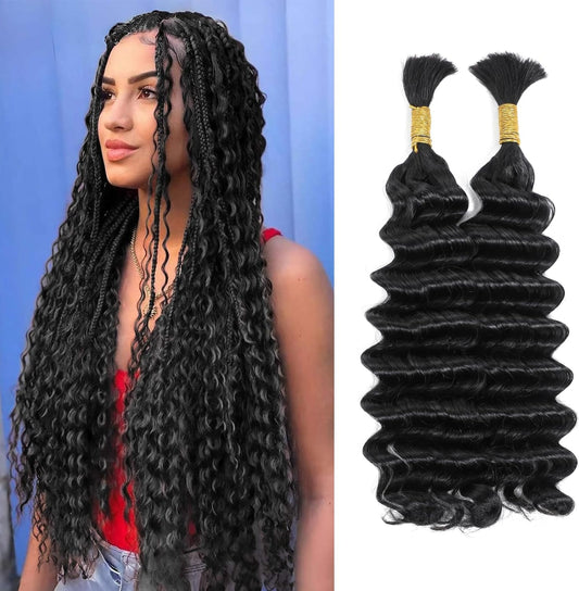 Bulk Human Hair for Braiding Deep Wave Human Braiding Hair Micro Braiding Hair Human Hair 100% Unprocessed Brazilian No Weft Human Hair 20 Inch (100G(1Pack-2Bundles), Natural Black)