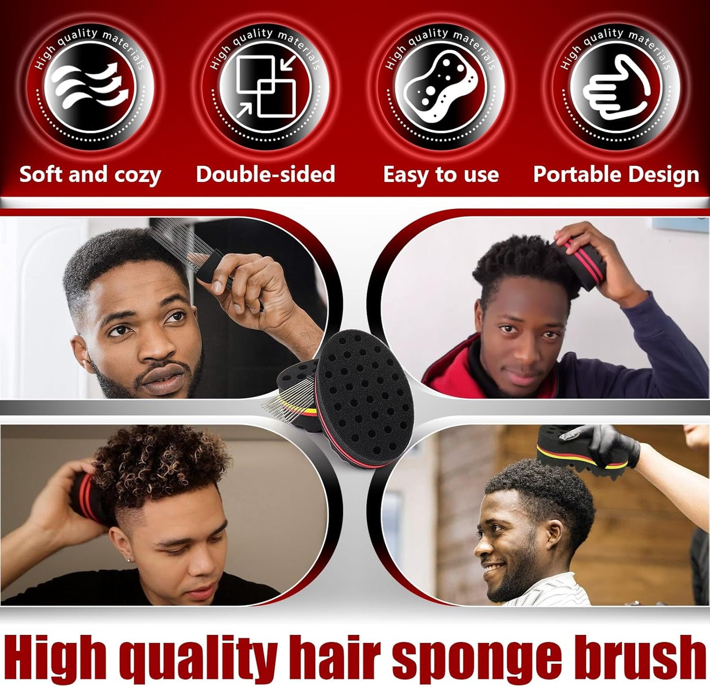 Hair Sponge Brushes, Curls Hair Sponges, Hair Care Sponge Tool for Men, Women Twists, Dreads, Curls (Big & Small Hole)