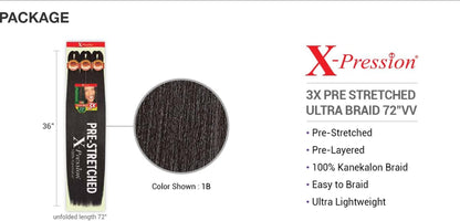 X-Pression Kanekalon 3X Pre Stretched Ultra Braid 72" (1-Pack, 4)