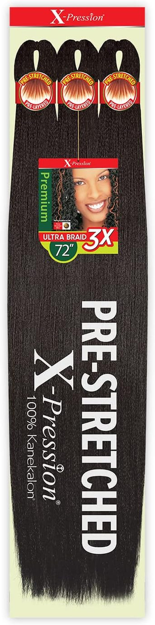 X-Pression Kanekalon 3X Pre Stretched Ultra Braid 72" (1-Pack, 4)