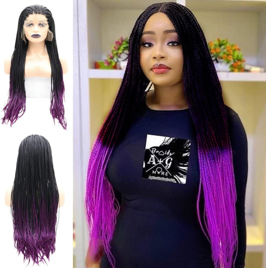 Purple Braided Wigs for Black Women Long Ombre Dark Purple Box Braid Wig Realistic Synthetic Heat Resistant Fiber Hair Wigs Cosplay Costume Daily Drag Queen 26 Inches