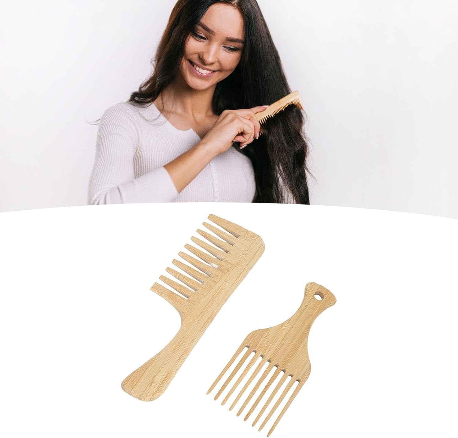 Hair Detangler Bamboo Comb, Bamboo Hair Pick Comb Wide Tooth Promote Blood Circulation for Tress for Men