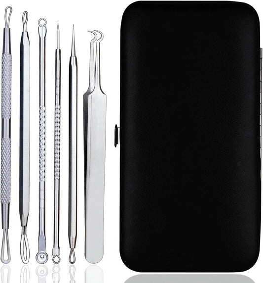 Einfac Pore Cleansers - Blackhead Remover - Acne Pimple Comedone Extractor - Whitehead Removal Tool Kit Set of 6Pcs for Men Women Facial Care Skin Protect with Black Case Package