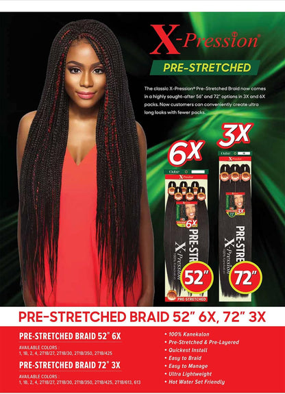 X-Pression Kanekalon 3X Pre Stretched Ultra Braid 72" (1-Pack, 4)